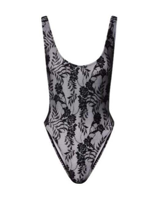 Norma Kamali Gray Marissa Open-Back Lace Bodysuit