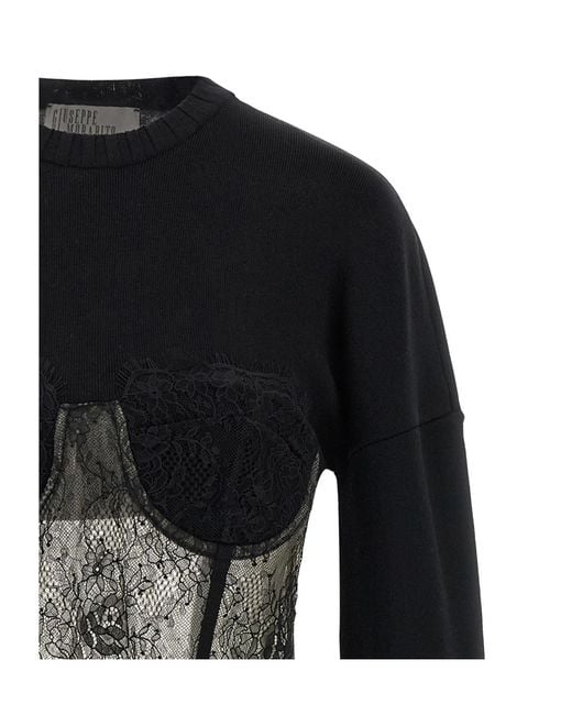 GIUSEPPE DI MORABITO Black Lace Sheer Knitted Top