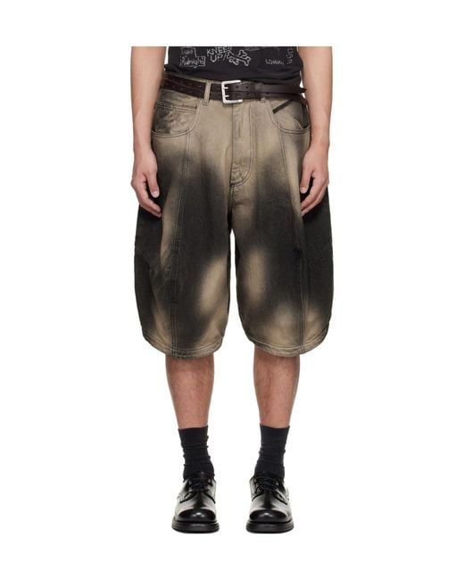 Lu'u Dan Green Puffa Denim Shorts for men