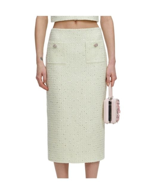 Self-Portrait Green Embellished Tweed Pencil Skirt