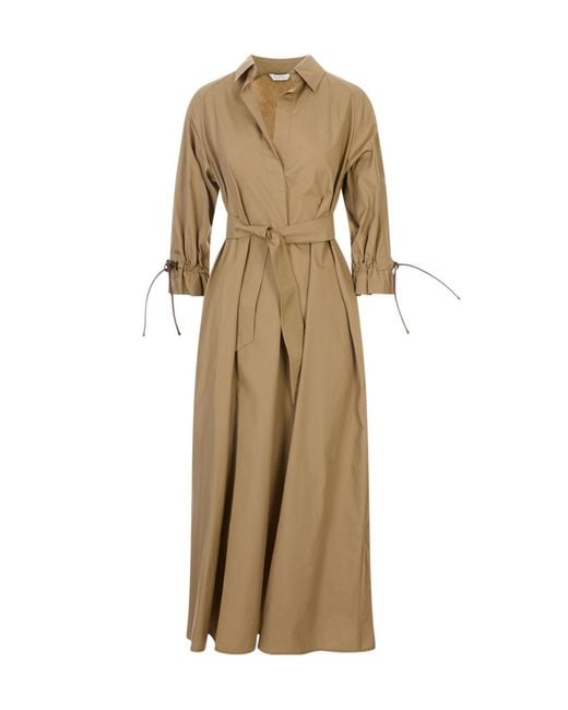 Max Mara Natural Drawstring-Cuff Belted Dress
