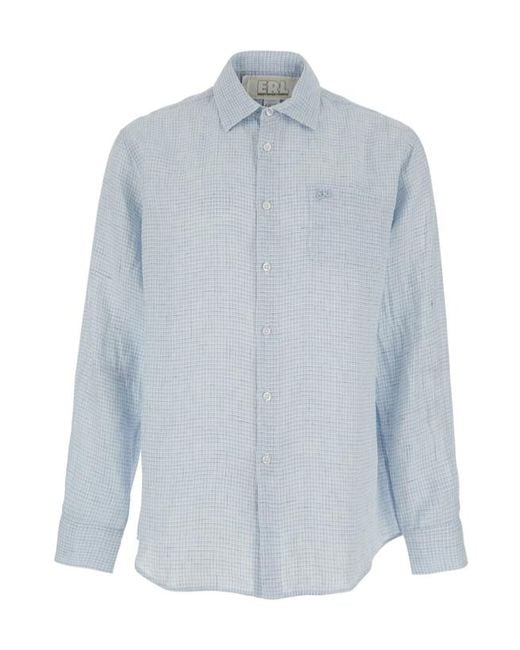 ERL Blue Relaxed Check Linen Shirt for men