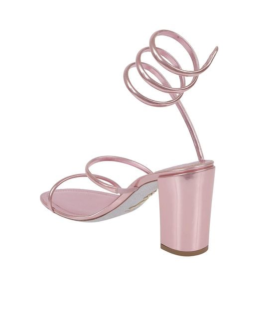 Rene Caovilla Pink Spiral Strap Heeled Sandals