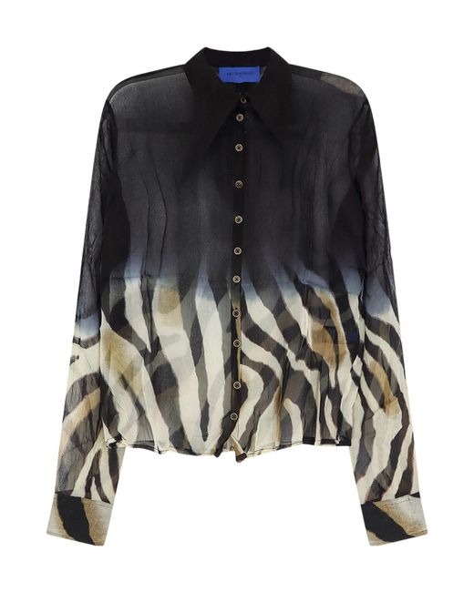Mes Demoiselles Black Sheer Printed Button-Down Top