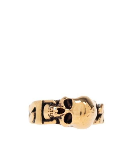McQueen Metallic Skull Motif Chain Ring for men