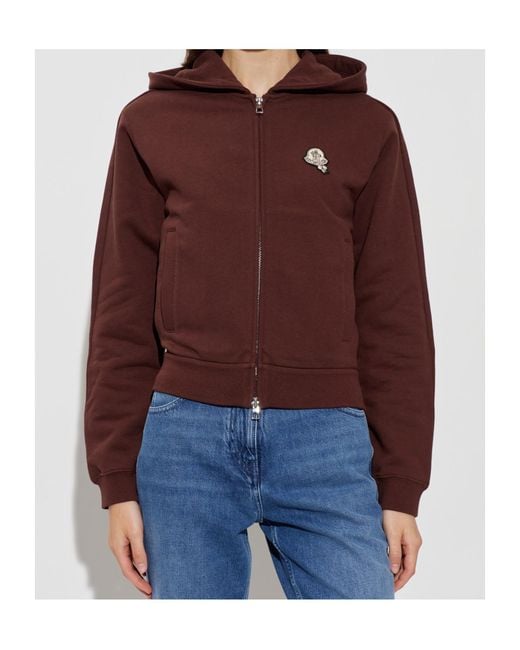 Moncler Red Logo Patch Zip-Up Hoodie