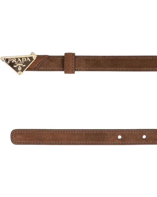 Prada Brown Triangular Buckle Leather Belt