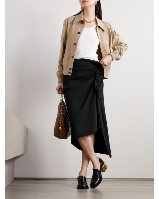Dries Van Noten Black Ruffle-Trim Cotton Midi Skirt