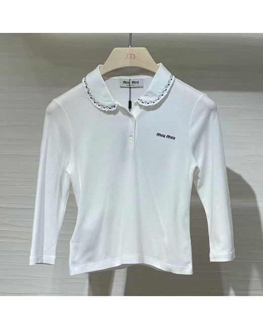 Miu Miu White Ribbed Knit Top