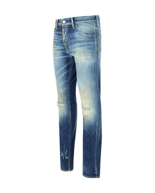DSquared² Blue Straight Leg Slim Distressed Jeans for men