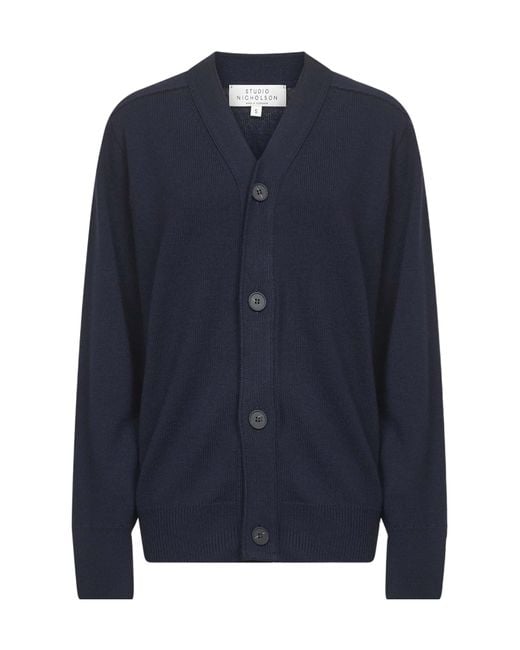 Studio Nicholson Blue Buttoned V-Neck Knitwear
