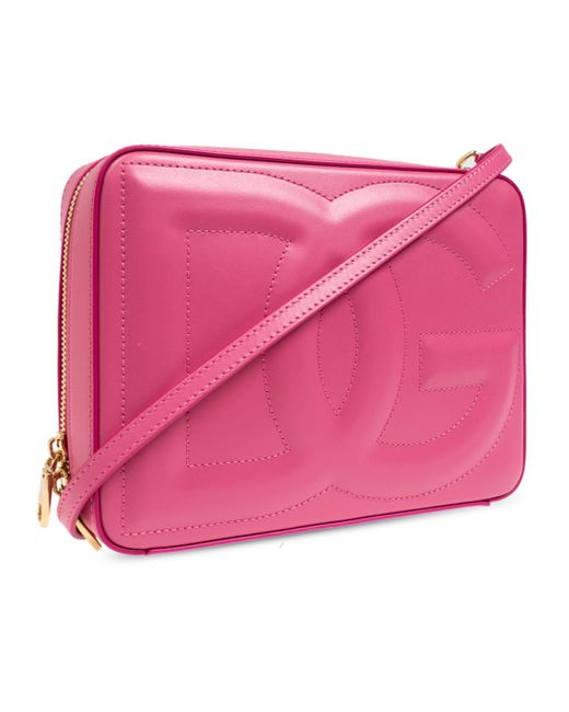 Dolce & Gabbana Pink Logo Embossed Medium Camera Bag