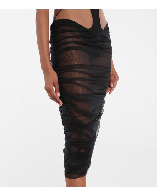 Mugler Black Sheer Stretch Knit Dress