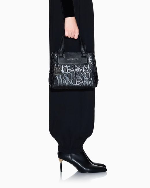 ARMANI EXCHANGE Black Logo-Charm Tote Bag