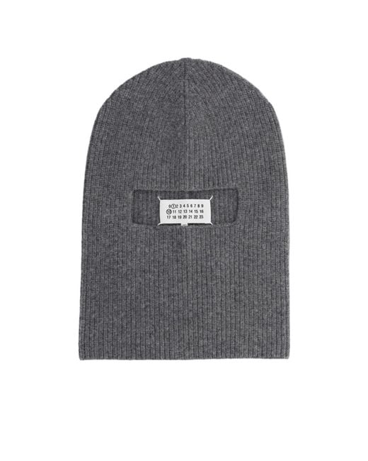 Maison Margiela Gray Logo-Patch Ribbed Beanie Hat for men