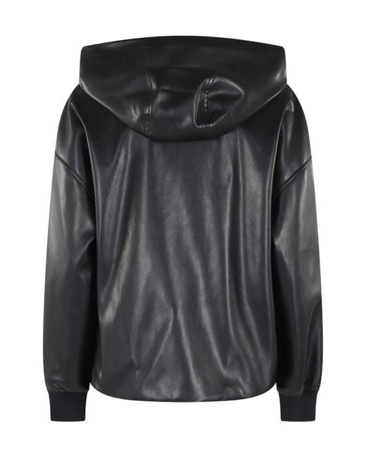 Semicouture Black Faux Leather Hooded Jacket