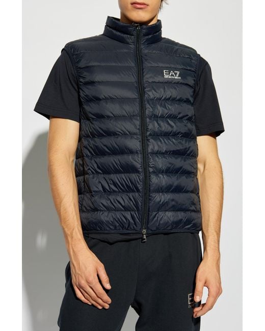 EA7 Blue Logo Printed Quilted Padded Gilet for men