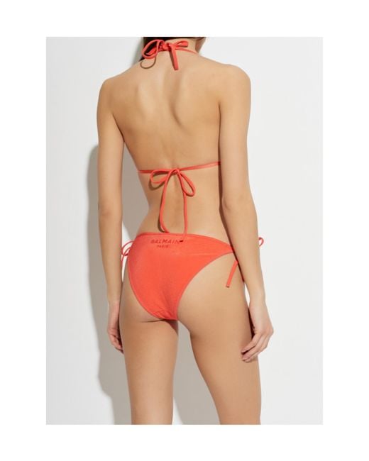 Balmain Red Side Tied Two Piece Swimsuit