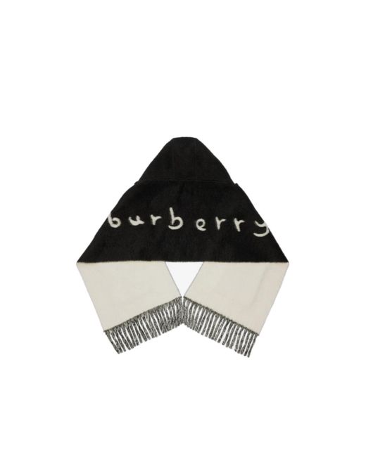Burberry Black Logo Alpaca Wool Blend Hooded Scarf
