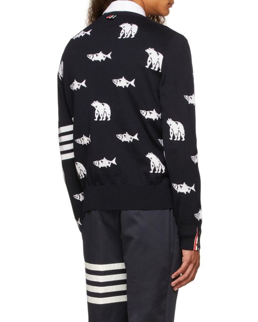 Thom Browne Black Fish Bear Jumper for men