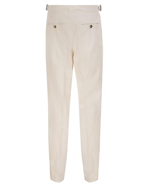 Brunello Cucinelli Natural Pleated Side-Adjuster Tapered Trousers for men