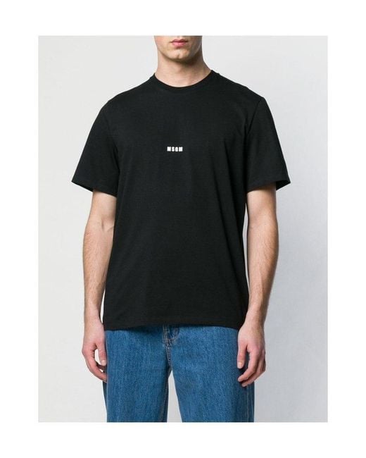 MSGM Black Viscose Pattern T-Shirt for men