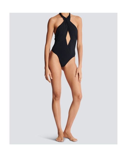 Balmain Blue Plain One-Piece Swimsuit