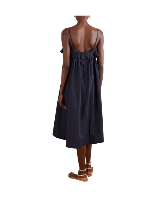 Sea Blue Lois Ruffled Cotton-Twill Midi Dress