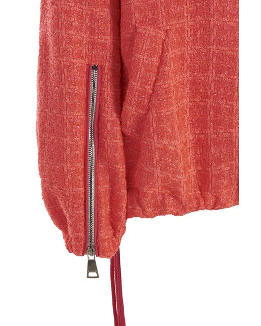 Khrisjoy Red Tweed Drawstring Hood Jacket