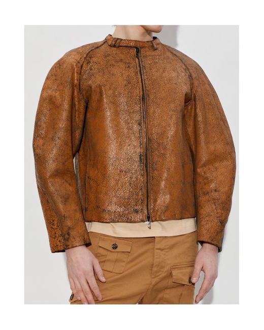 DIESEL Brown L-Nuri Zip-Fastening Leather Jacket for men