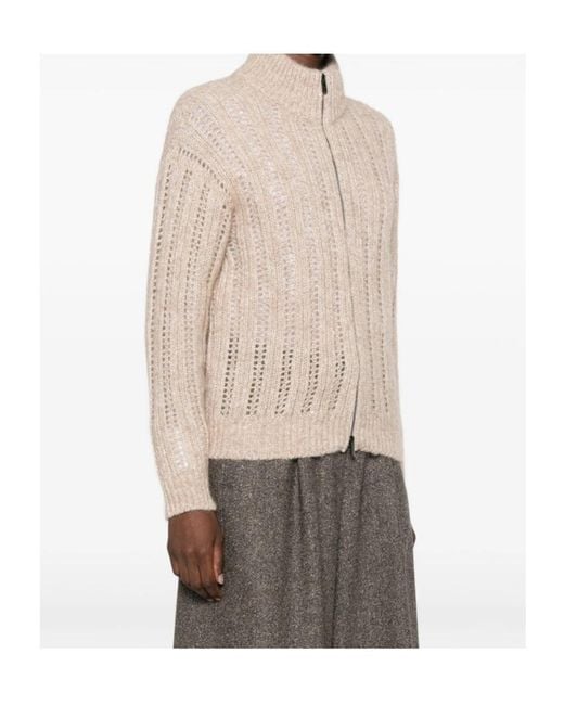 Peserico Natural Open-Knit Zip-Up Cardigan