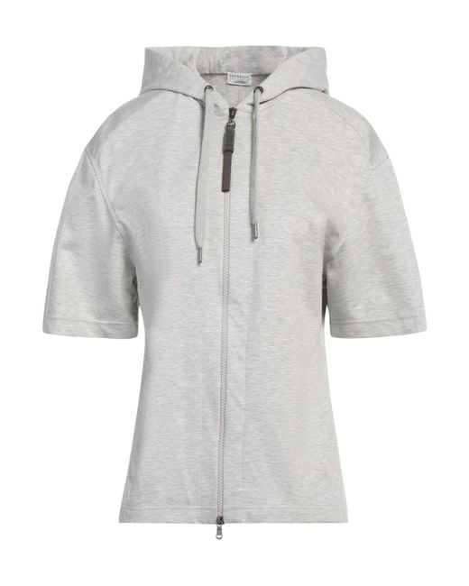 Brunello Cucinelli Gray Solid Color Hooded Short-Sleeve T-Shirt