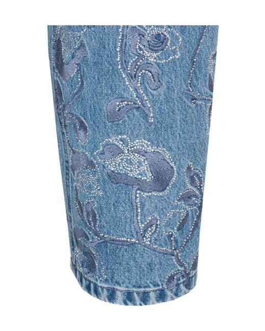 ROTATE BIRGER CHRISTENSEN Blue Rhinestoned Wide-Leg Jeans