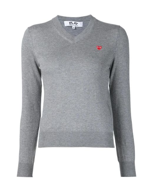 COMME DES GARÇONS PLAY Gray Mini Heart V-Neck Jumper