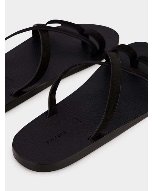 Tom Ford Black Cross-Strap Slippers for men