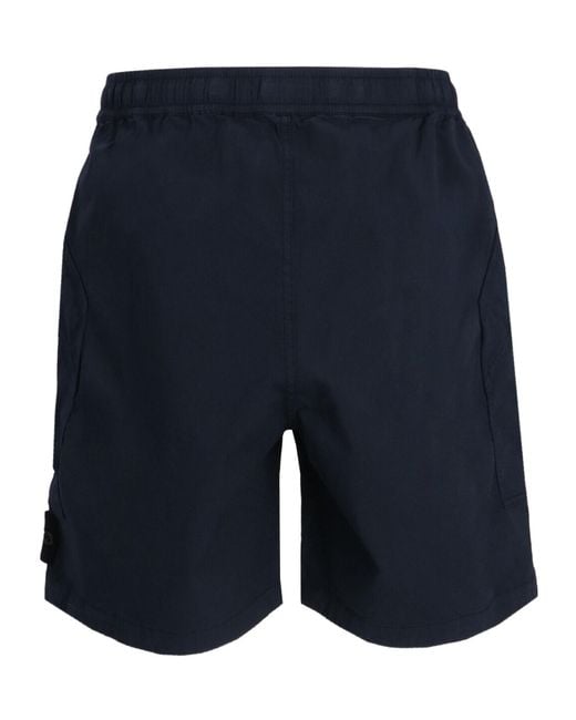 Stone Island Blue Drawstring Logo-Patch Shorts for men