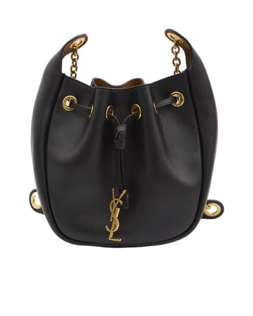 Saint Laurent Black Cassandre Drawstring Leather Shoulder Bag