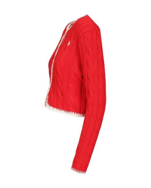 Polo Ralph Lauren Red Cable Knit Cropped Cardigan