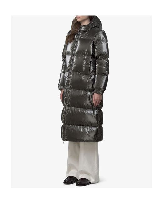 K-Way Black Hooded Quilted Down Jacket