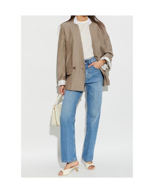 Victoria Beckham Brown Collarless Double-Breasted Blazer