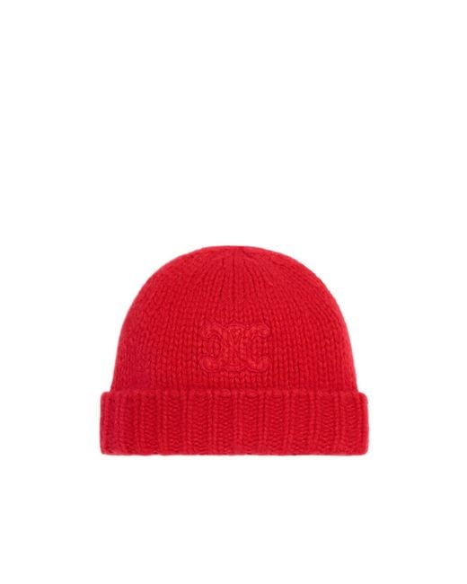 Céline Red Triomphe Beanie