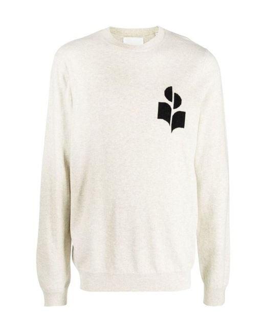 Isabel Marant White Logo Intarsia Crewneck Knitted Jumper for men