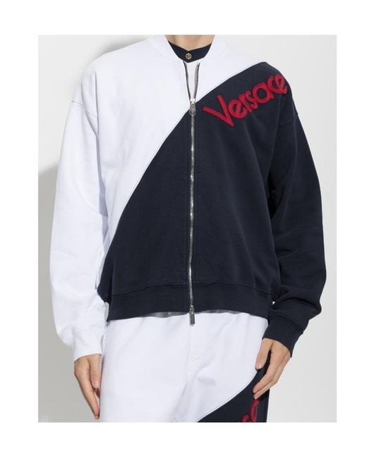 Versace Blue Logo-Embroidered Panelled Sweater for men