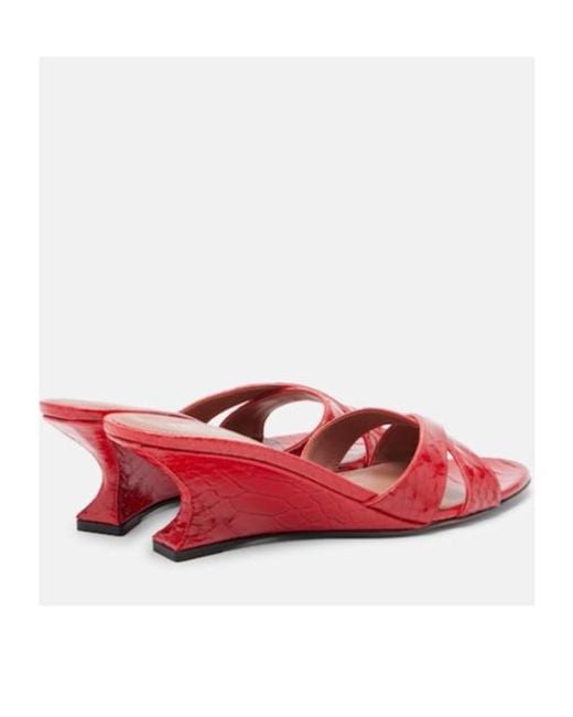 Paris Texas Red Nina 50 Croc-Effect Patent Leather Wedge Mules