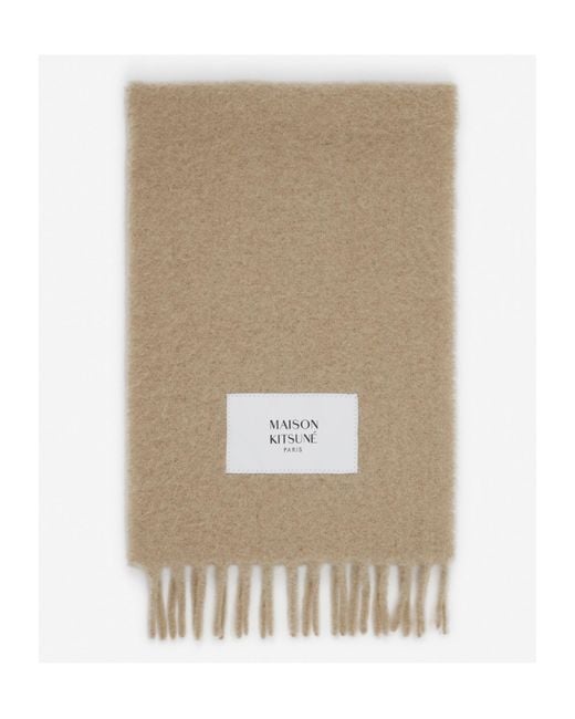 Maison Kitsuné Natural Maison Kitsuné Logo Patch Fringed Knit Scarf for men