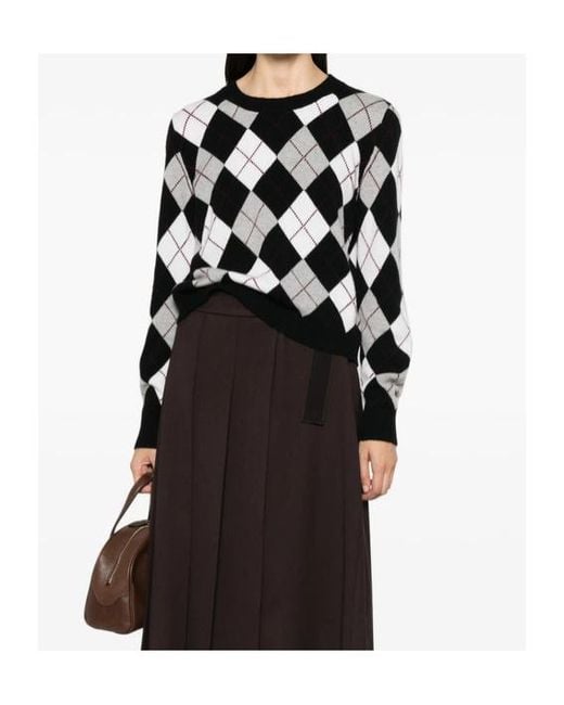 Lisa Yang Black Argyle-Knit Cashmere Sweater