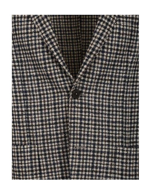 Zegna Gray Checked V-Neck Jacket for men