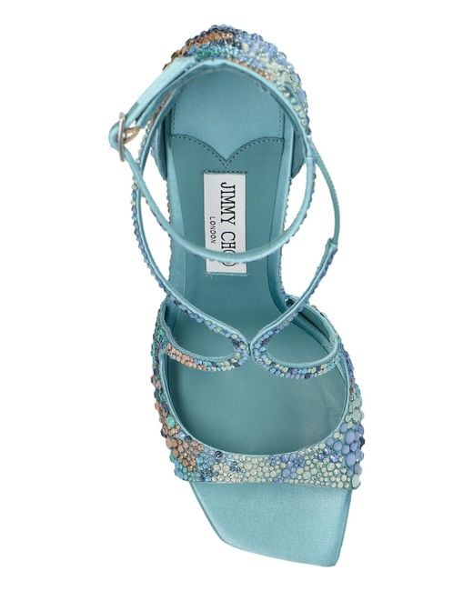Jimmy Choo Blue Azia Crystal Strap Heeled Sandals