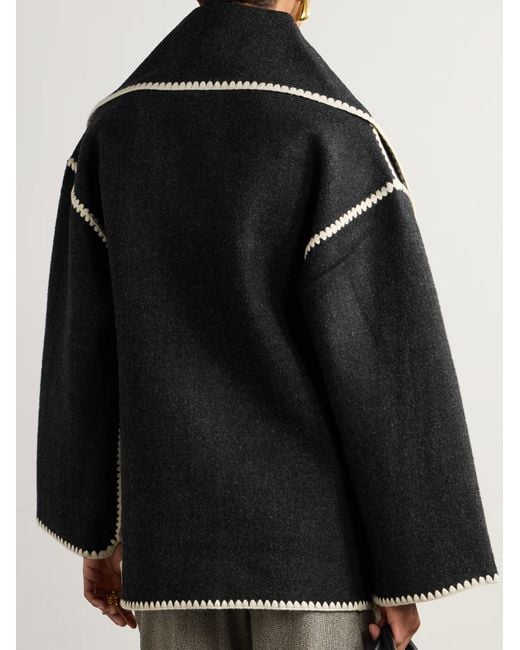 Totême  Black Draped Tassel Wool Blend Coat