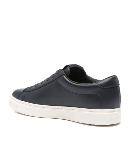 Emporio Armani Blue Round Toe Lace-Up Sneakers for men